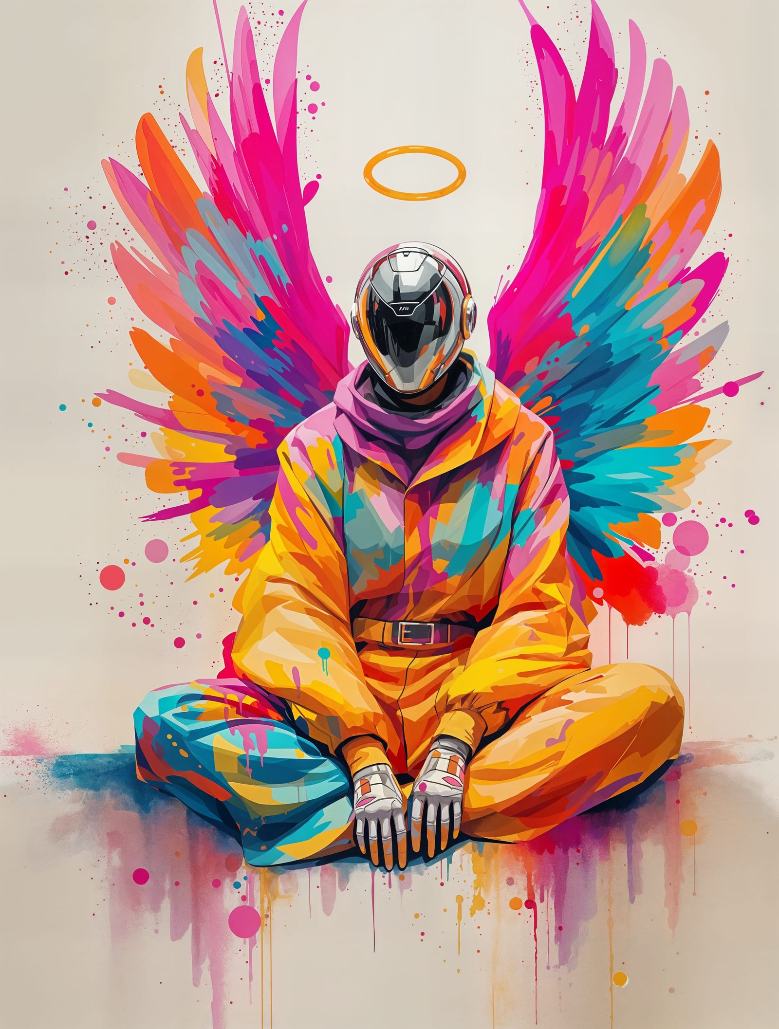 Ethereal Futuristic Figure in Vibrant Stylized Painting