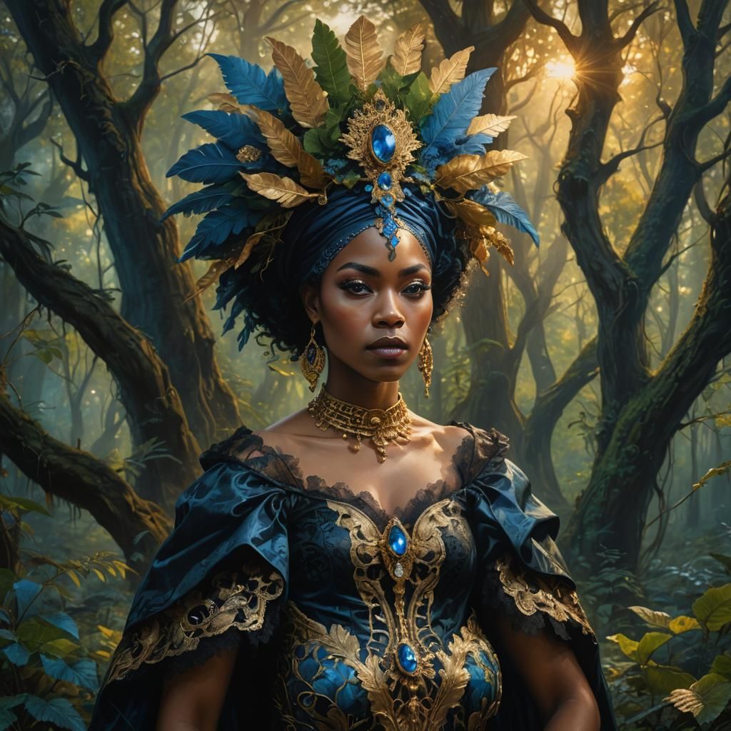 Baroque Fantasy Portrait of Woman with Electric Hair