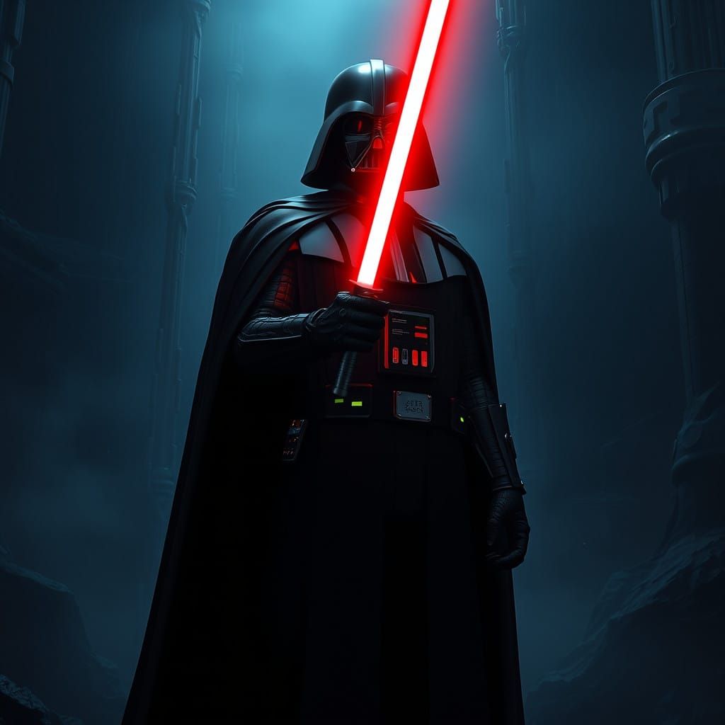 Darth Vader in Ominous Shadows with Red Laser
