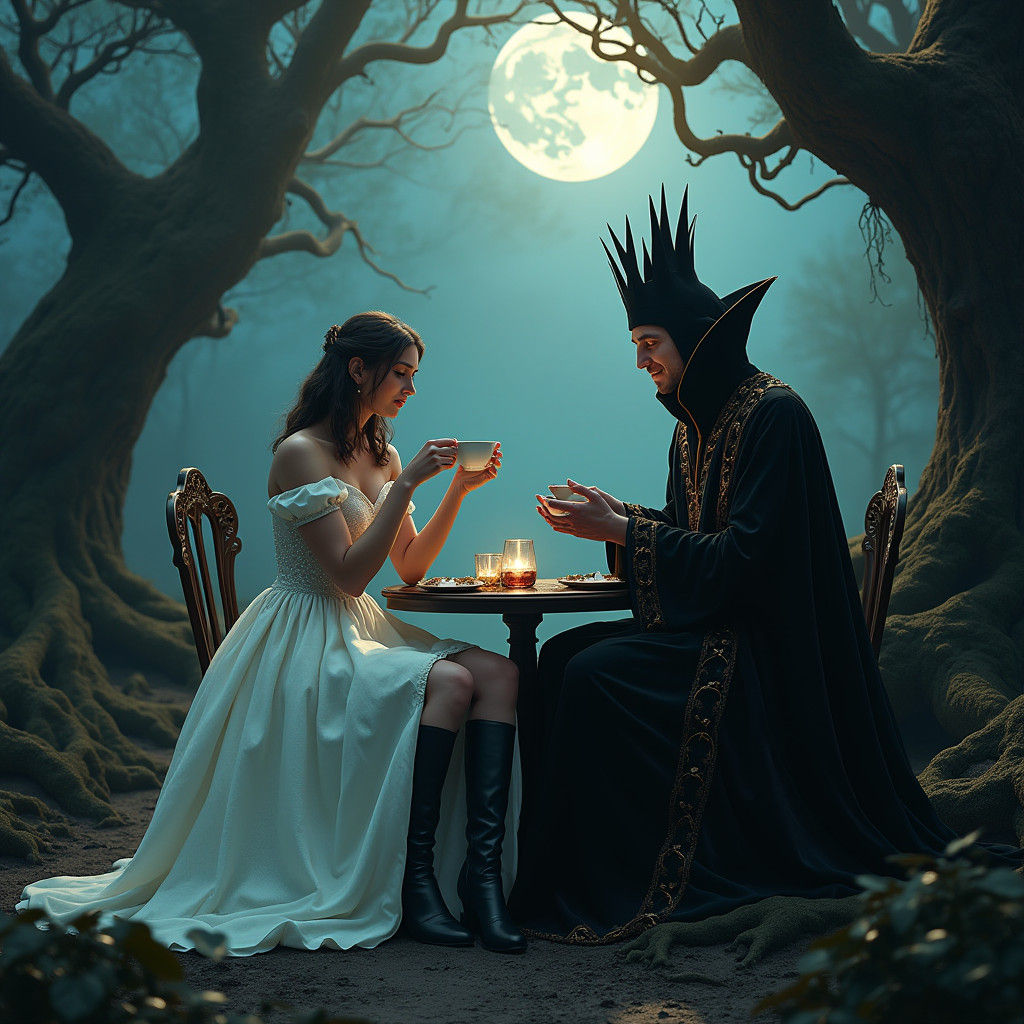 Snow White and Evil Queen in Dark Fantasy Art