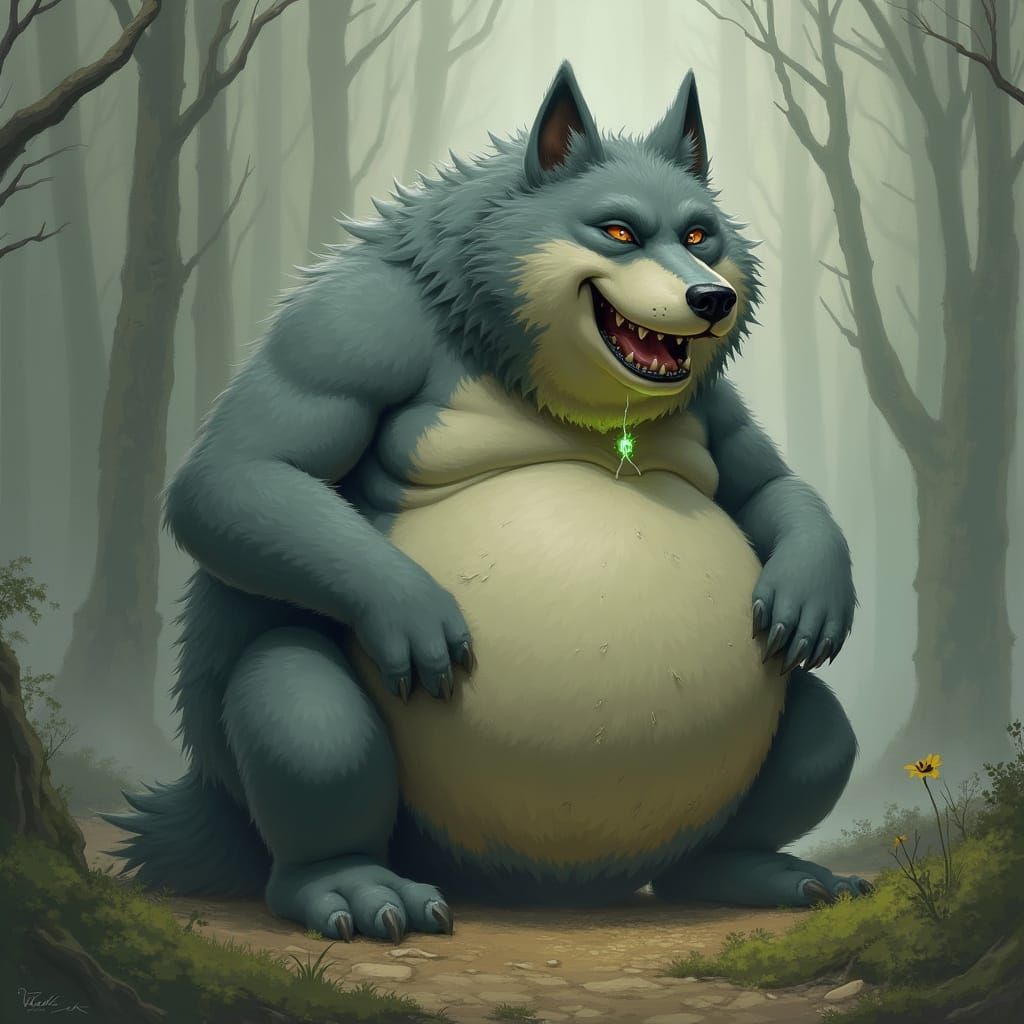 Grey Wolf with Massive Vore in Earthy Digital Painting Style