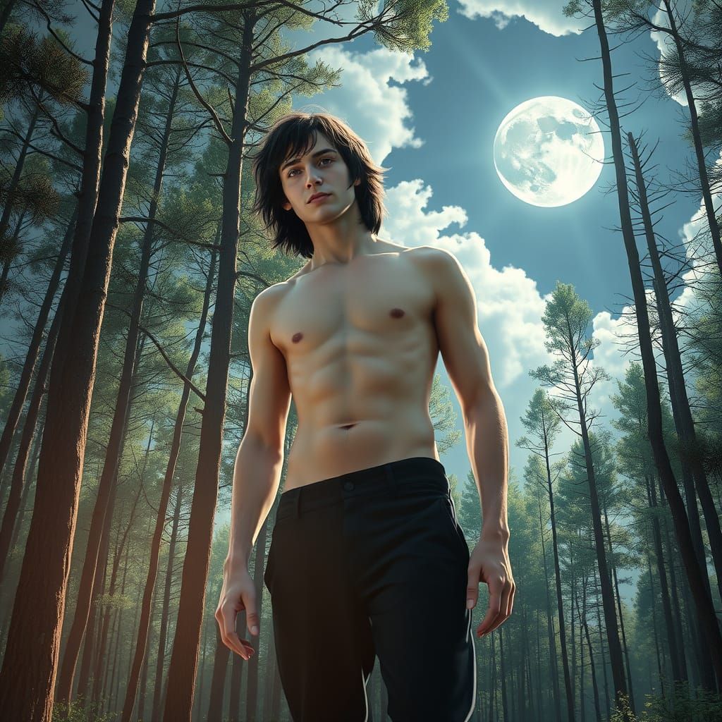 Young Snape Shirtless in Forest, Holographic Astral Illustra...