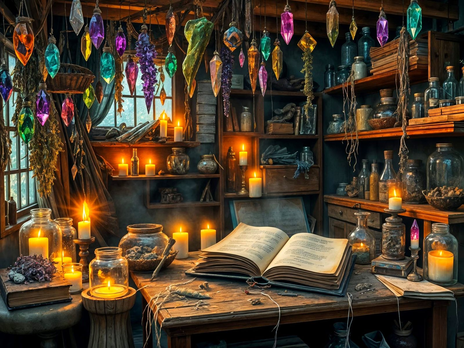 Enchanted Alchemist's Study in Vibrant Colors and Mystical A...
