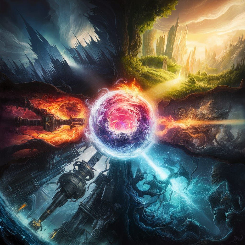 Six Realms Converging Around a Magical Core