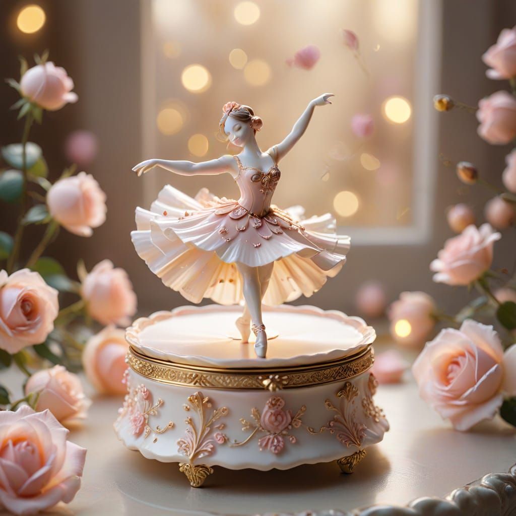 Rose Music Box with Ballerina in Fantasy Style