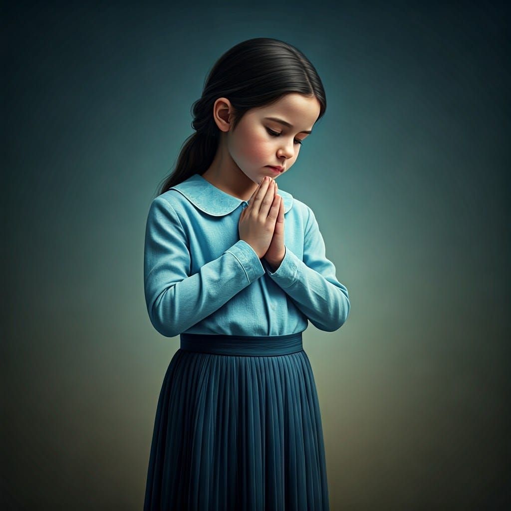 Girl in Prayer, Serene Digital Art Portrait