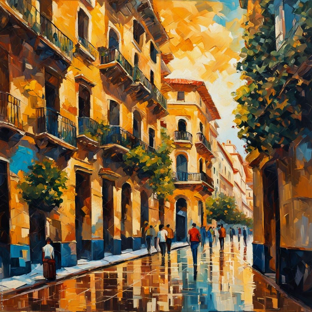 Valencia Cityscape in Neo-Impressionist Style