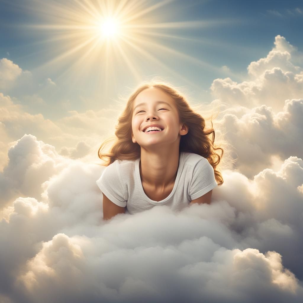 Serene Figure Floating on Cloud in Sunshine