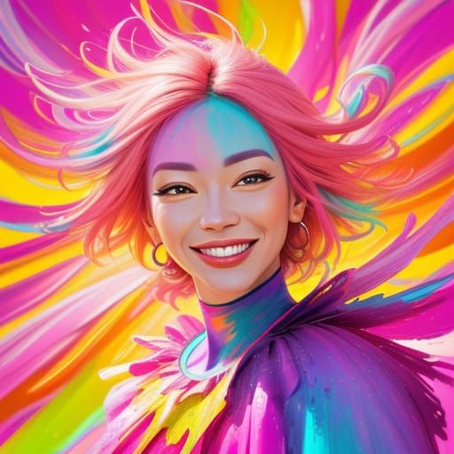 Smiling Woman in Expressionist Digital Art