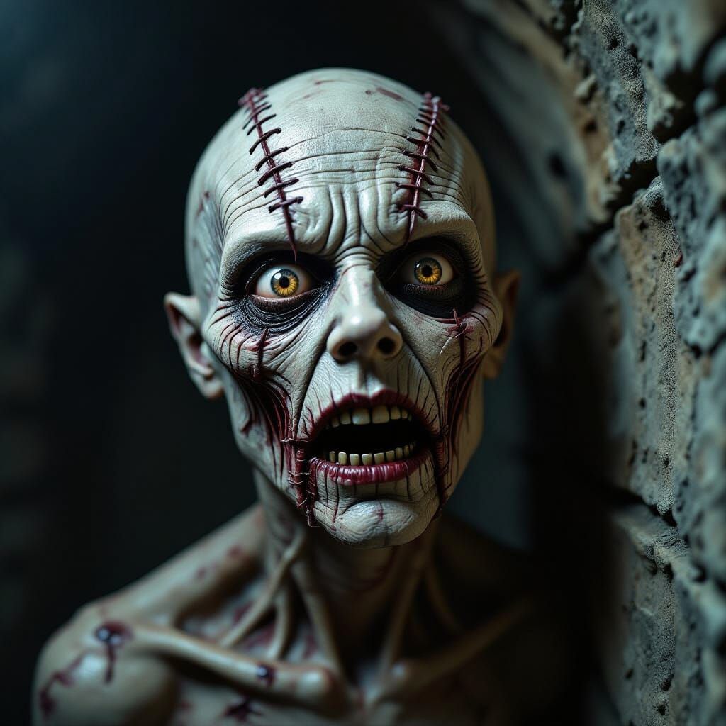 Grotesque Whispers: A Nightmarish Creature in Extreme Close-...