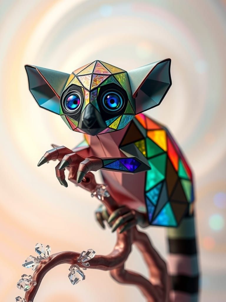 Ethereal Origami Lemur in Iridescent Hues