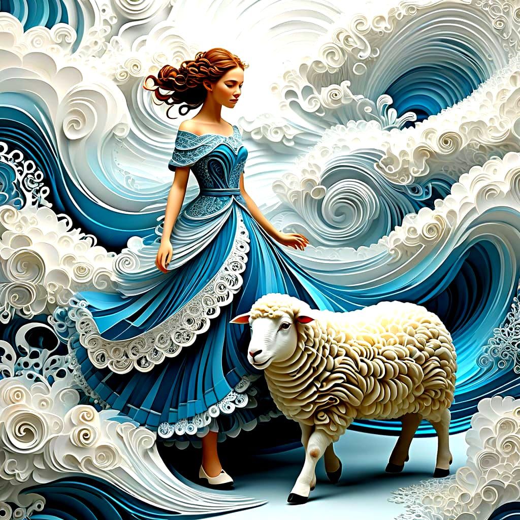 Scottish Lass with Sheep in Abstract Fractal Style