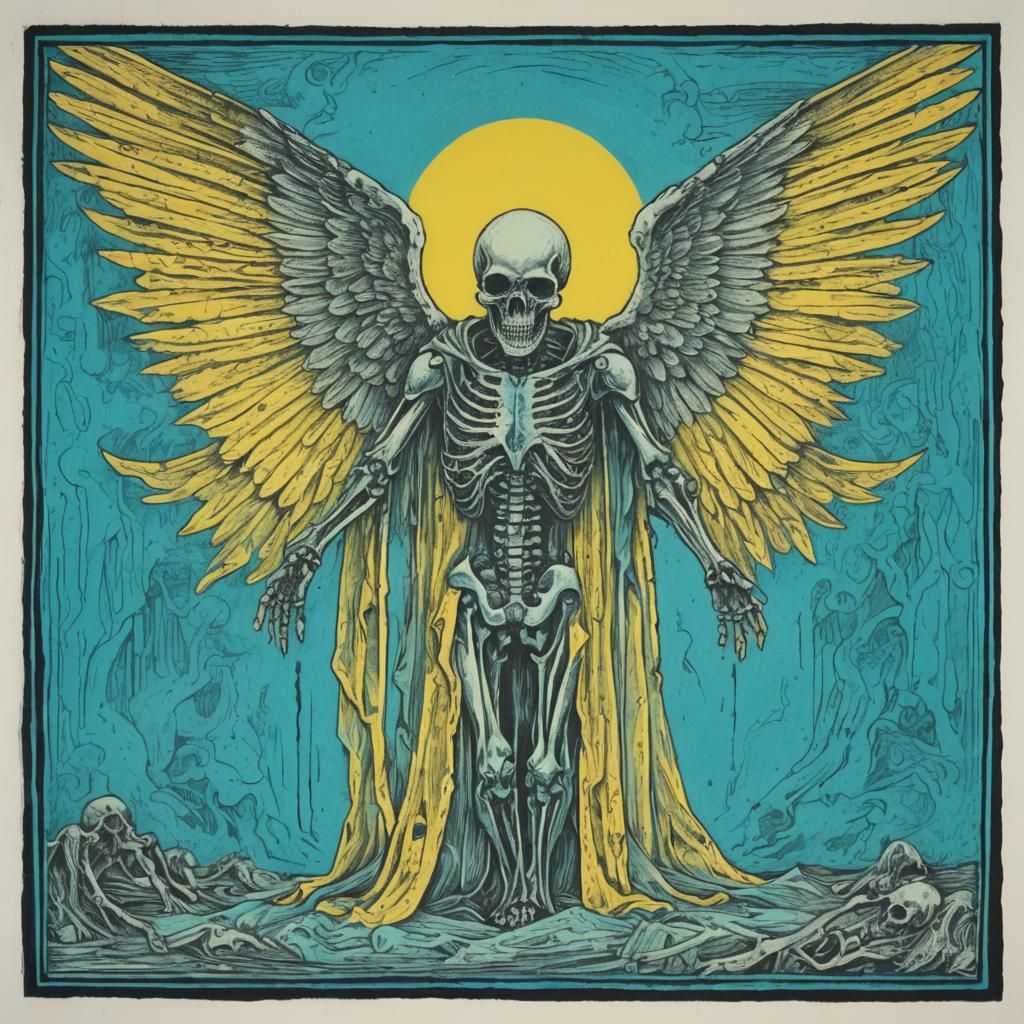 Grimdark Angel of Death in Linocut Style