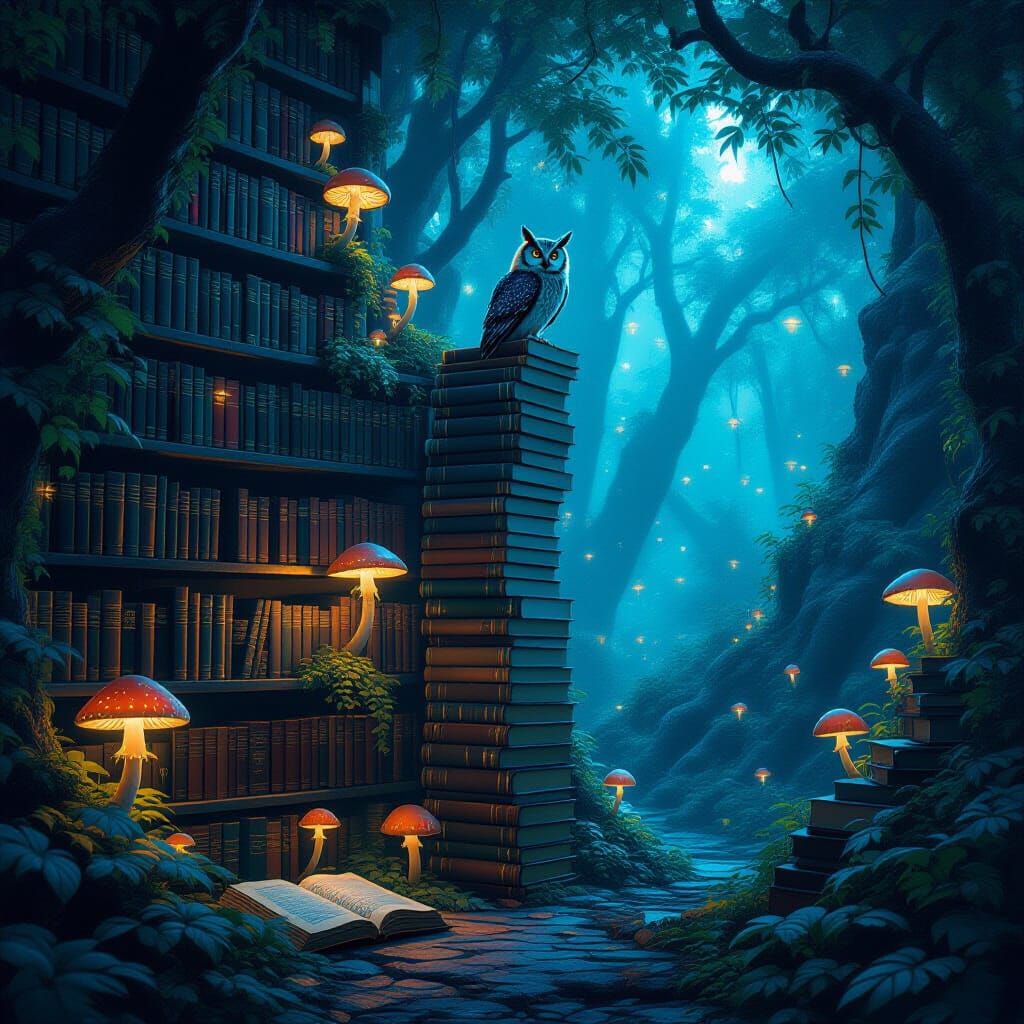 Bioluminescent Library Concept Art in 8k