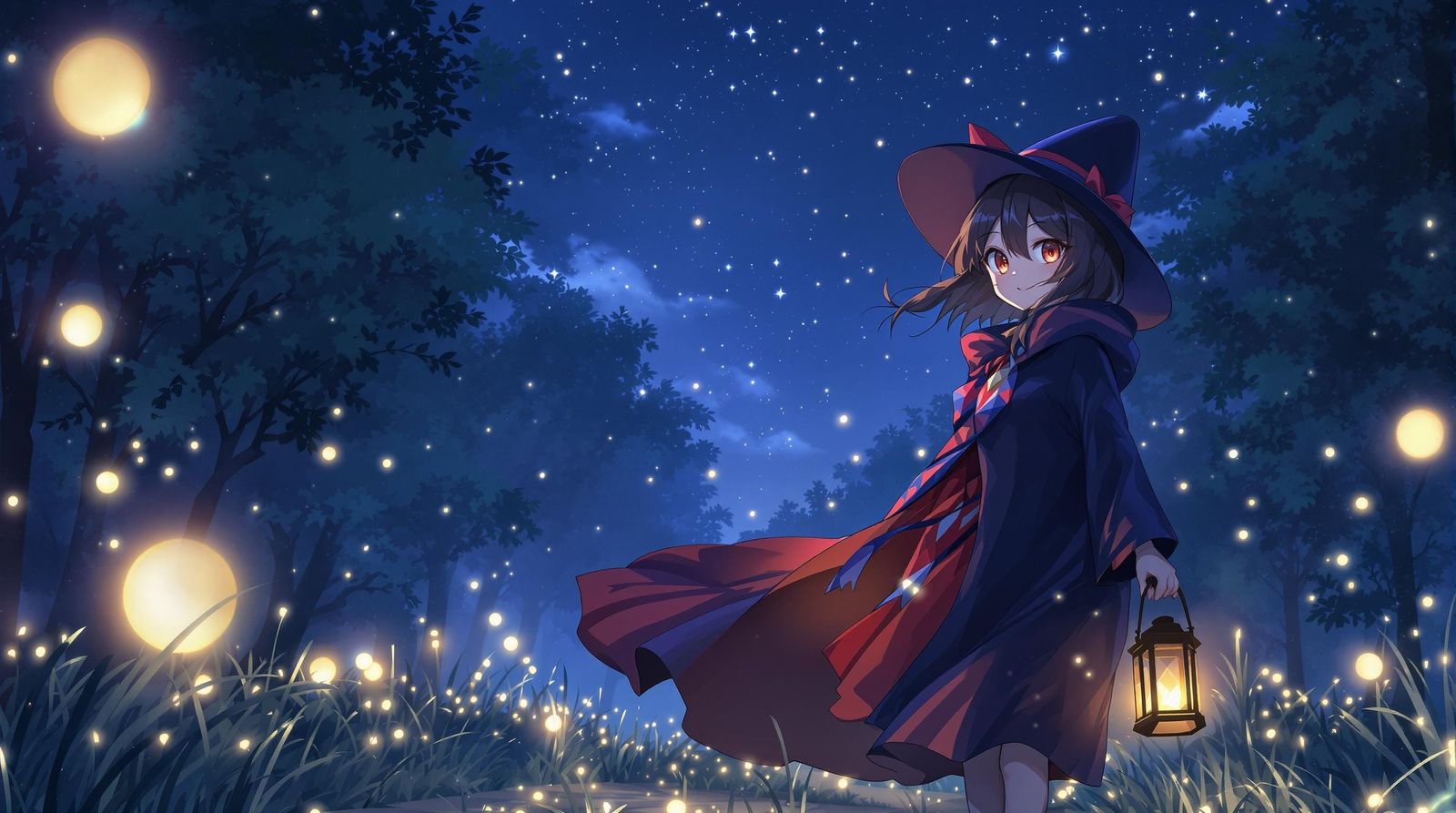 Serene Megumin Strolls Under Starry Skies in Dreamy Anime Ar...