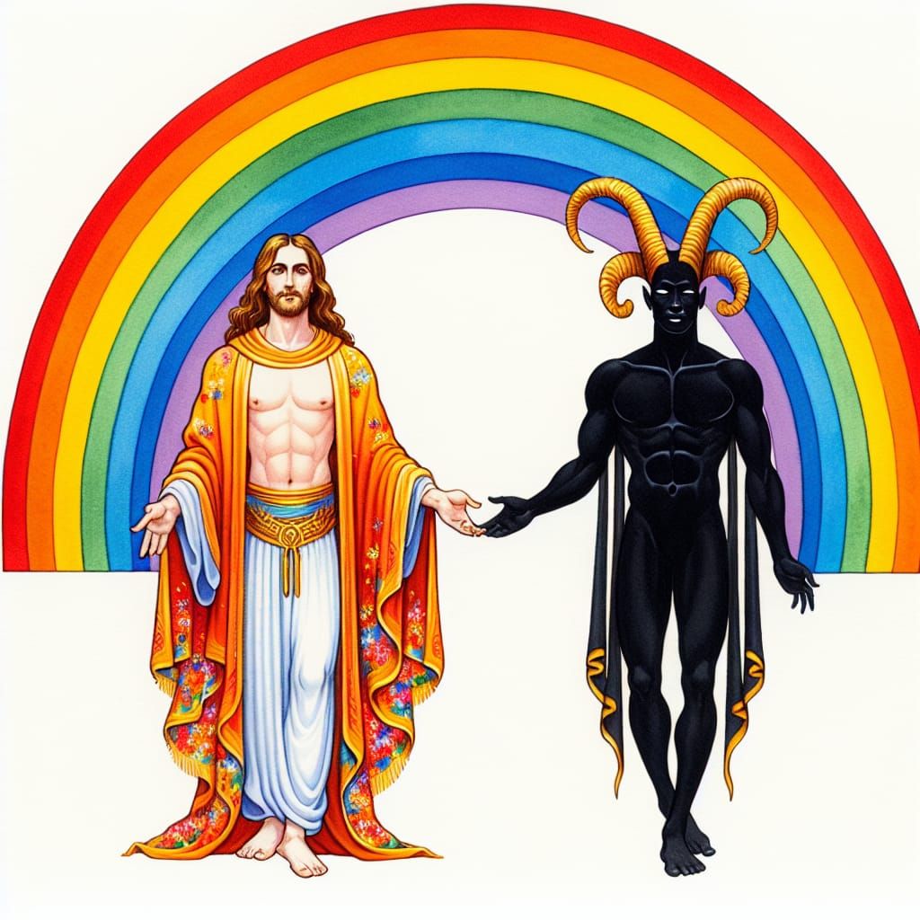 Loving Embrace Under a Rainbow Arch