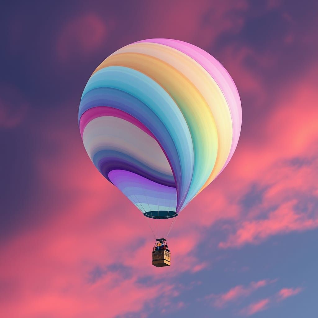 Pastel Rainbow Balloon Sculpture in Dreamlike Sky