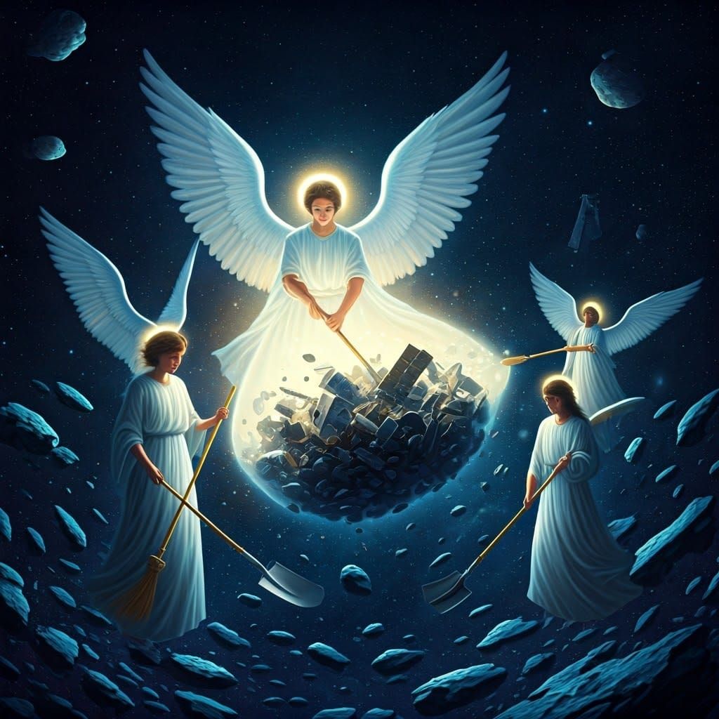 Angels Cleaning Space Junk, Digital Painting