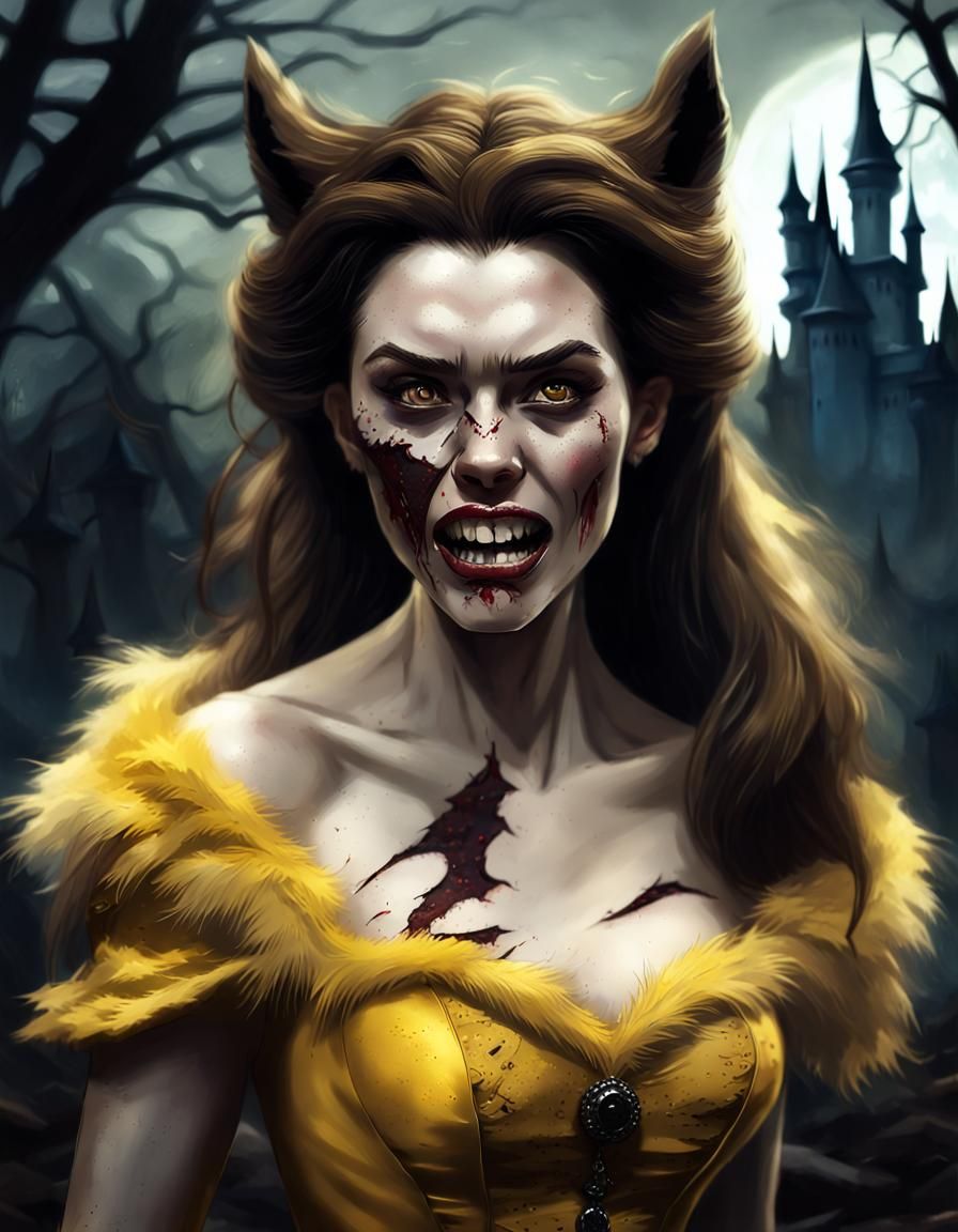 Belle's Werewolf Transformation: Dark Fantasy Art