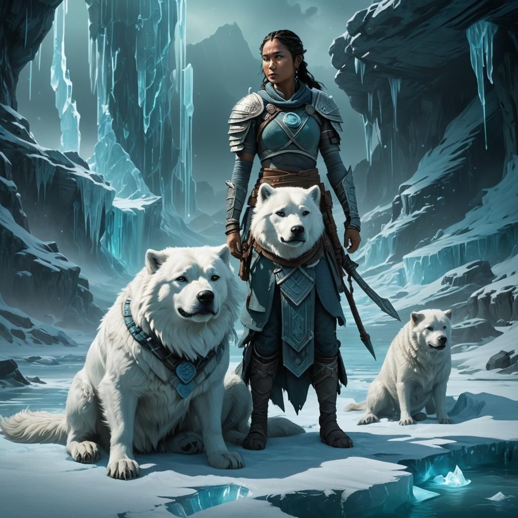 Water Tribe Warrior and Polar Dog in Digital Art