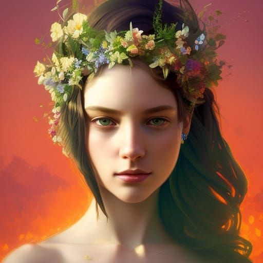 Intricate Portrait of a Beautiful Flower Queen