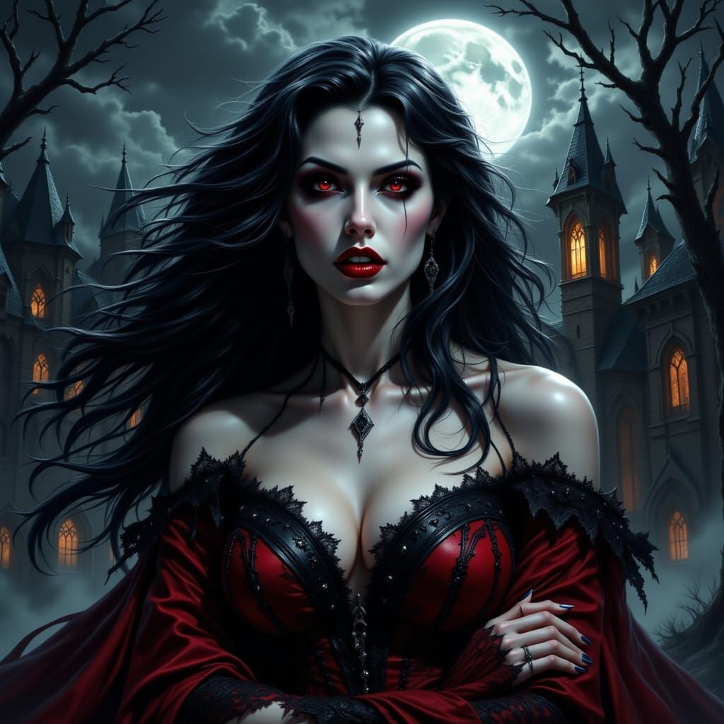Dark Vampiress Holds Captive in Gothic Scene