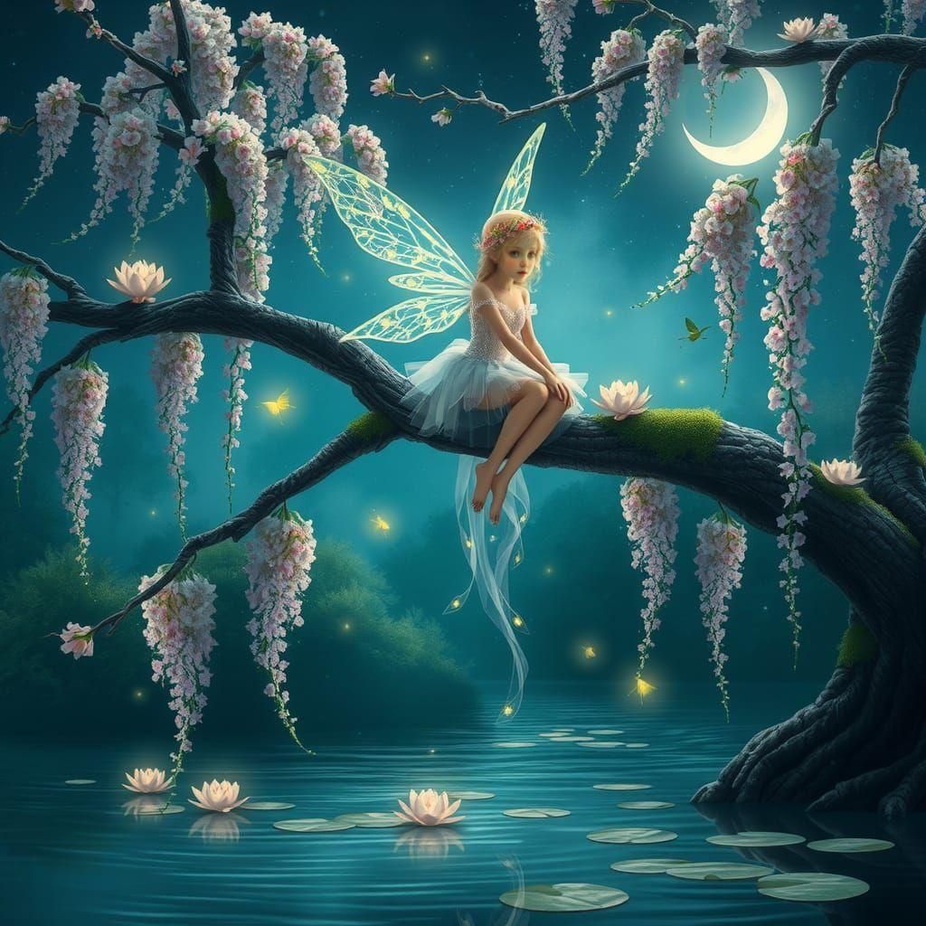 Firefly Fairy on Cherry Blossom Branch
