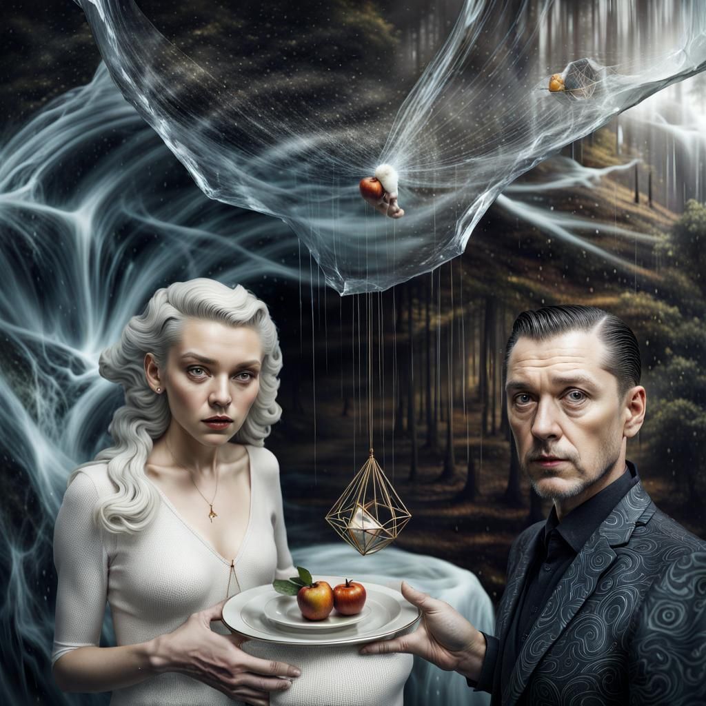 Raging River with Geometric Designs in Photorealistic Style