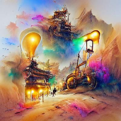 Surreal Steampunk Artwork with Neon Lights