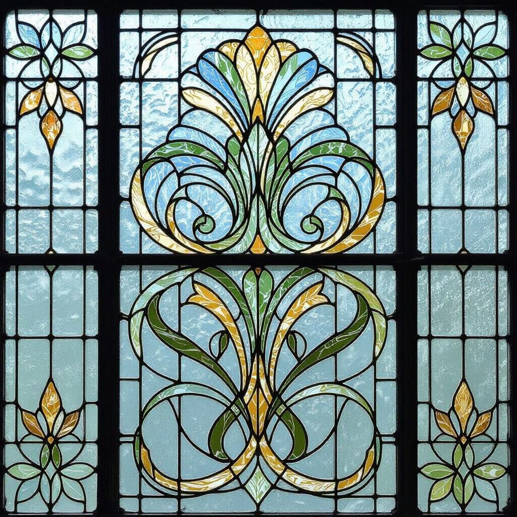 Pale Blue Stained Glass in Art Deco Style