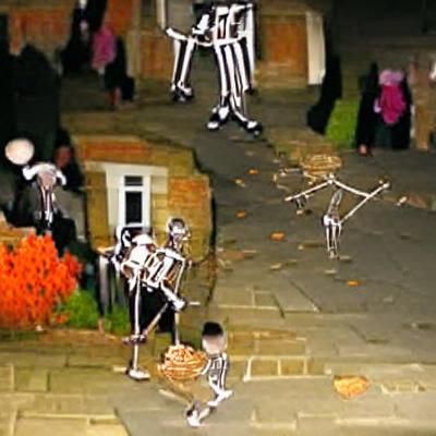 Square Skeletons Trick-or-Treating in England