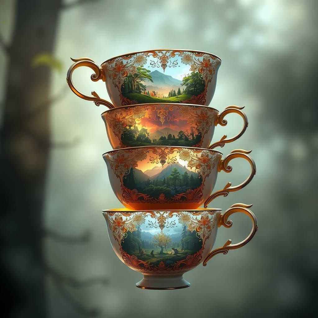 Fantasy Worlds Cascade Through Antique Teacups