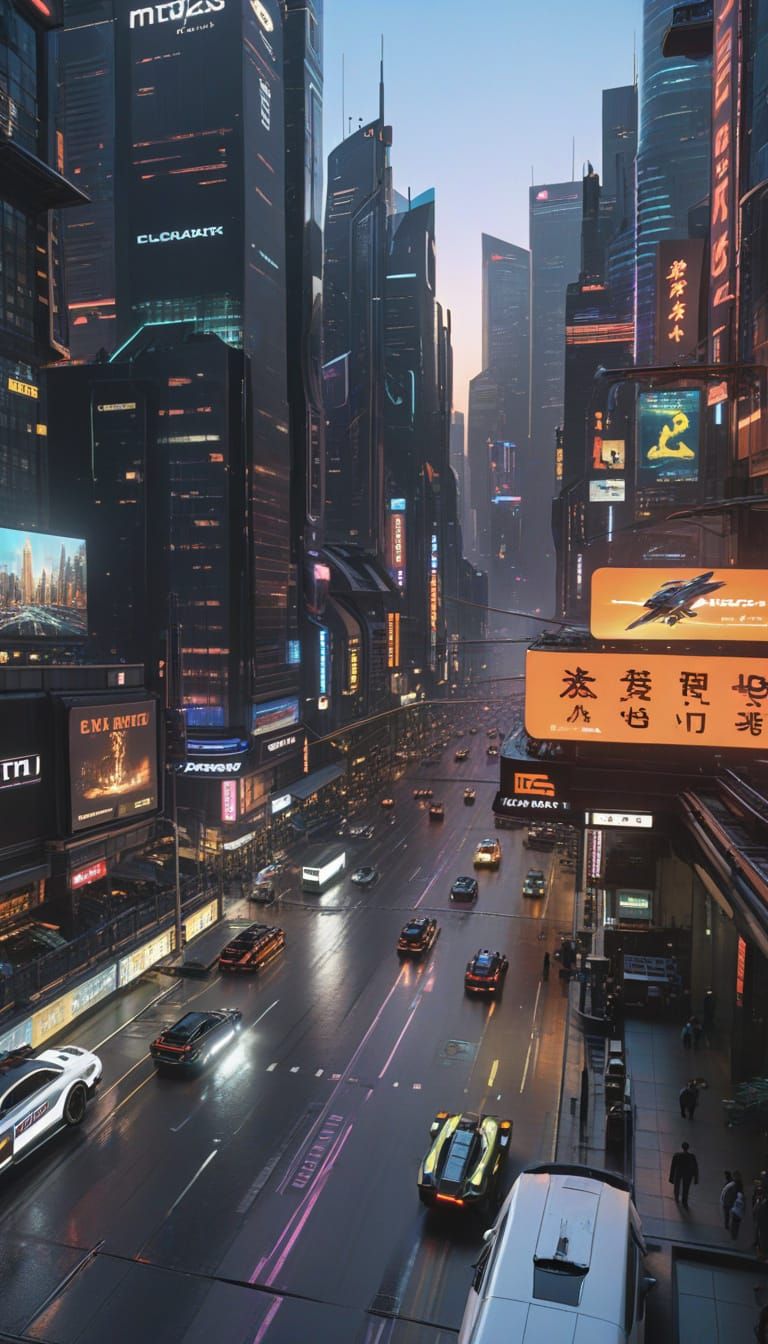 Cyberpunk Metropolis at Night: Neon and Flying Cars