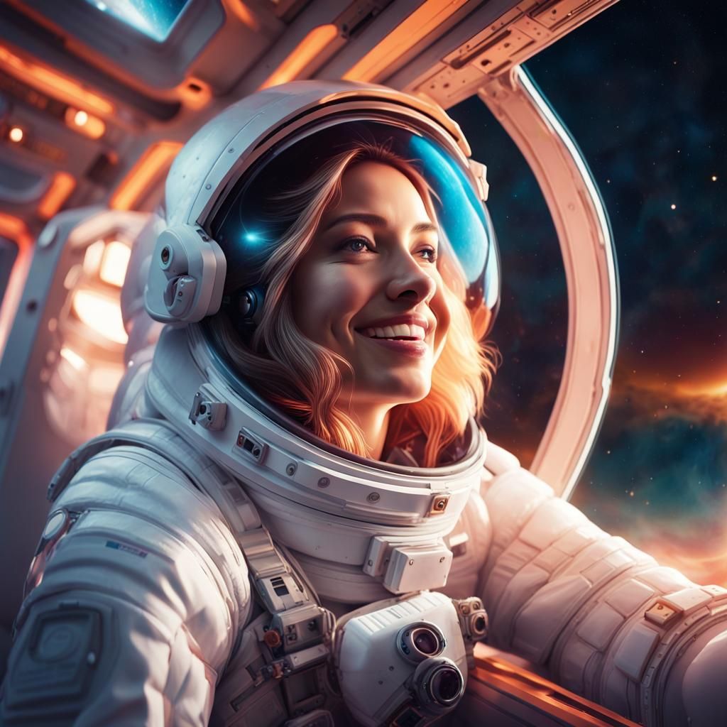 Astronaut Gazing at Earth's Lights: Hyperrealistic Concept A...