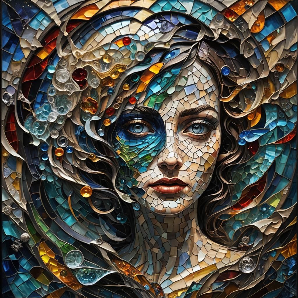 Stained Glass Mosaic Oil Painting in Impasto Style