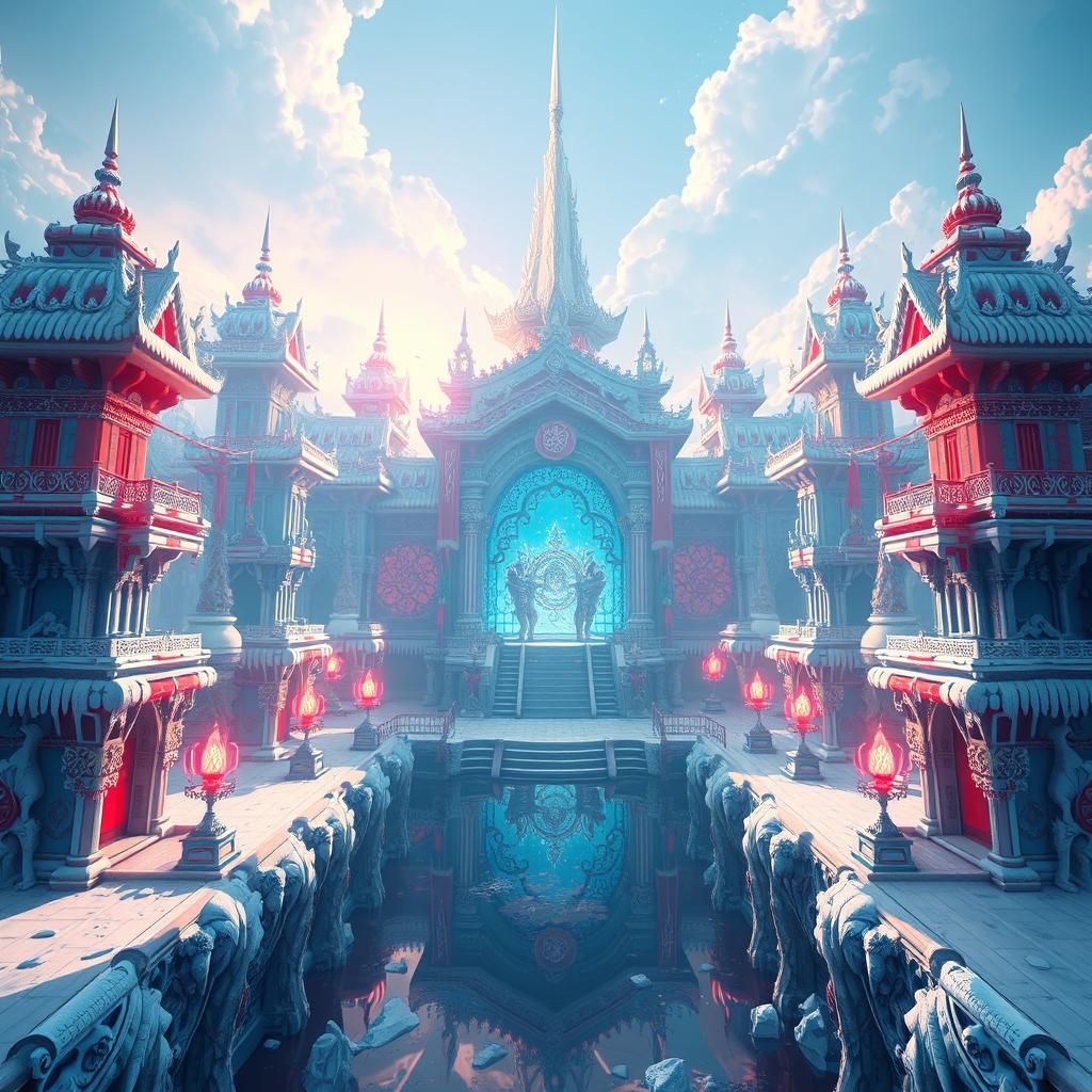 Detailed 3D Anime Ice Blood Palace Concept Art