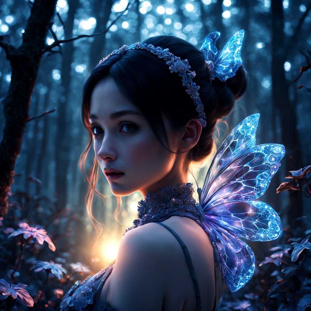 Enchanted Forest Fairy with Bioluminescent Wings