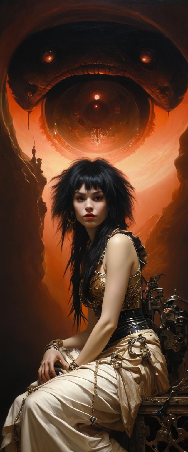 Surreal Cyberpunk Goddess in a Dark Exotic Oasis