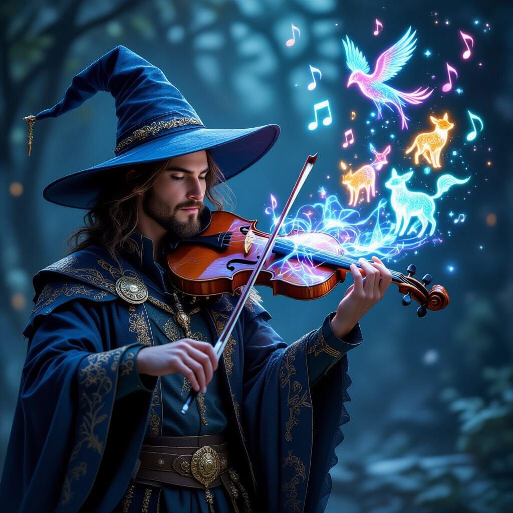 Sorcerer Musician Plays Crystalline Violin, Notes Bloom