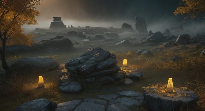 Fantasy World Concept Art with Glowing Runes