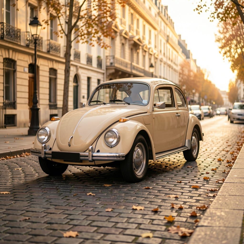 1959 Beige Volkswagen Beetle on Parisian Street