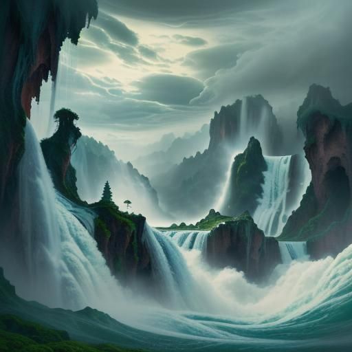 traversing a fantastical landscape composed of swirling clou...