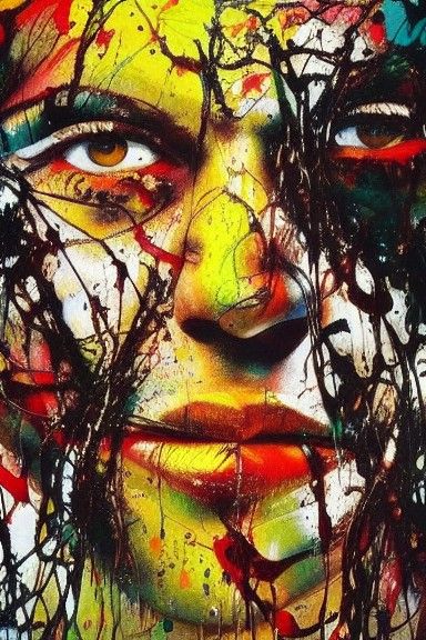 Abstract Portrait in Drip Painting Style