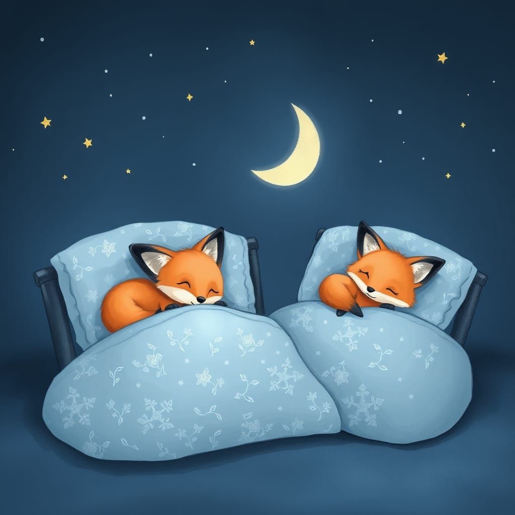 Charming Fox Cubs Sleeping at Night
