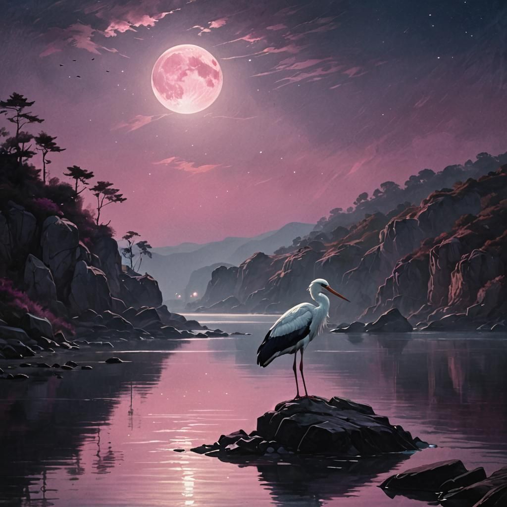 Majestic Stork Under Moonlit Skies
