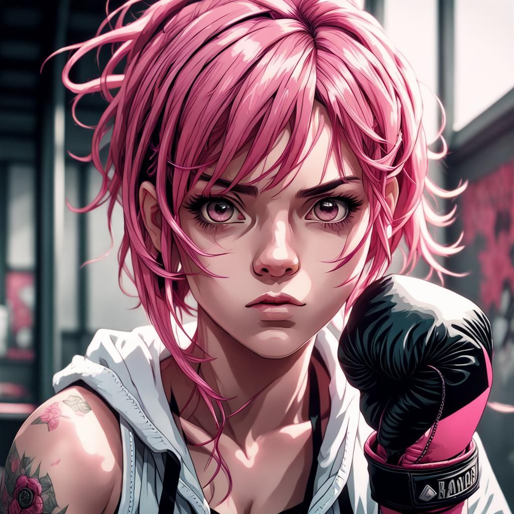 Pink-Haired Manga Boxer in Grunge Aesthetic
