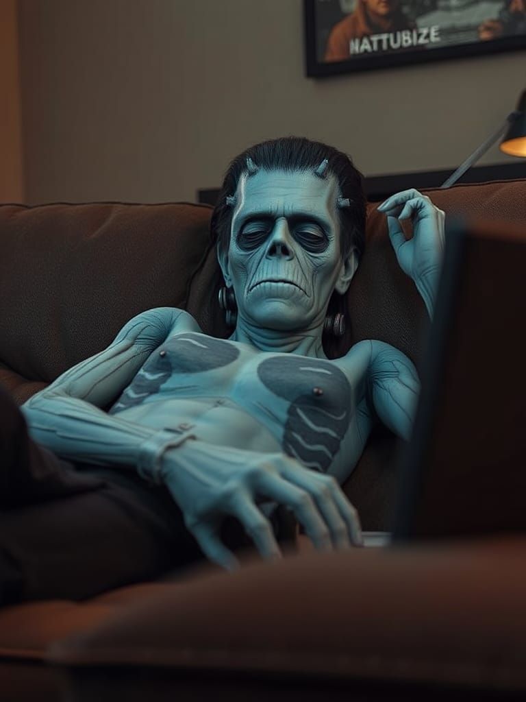 Relaxed Frankenstein Watching TV