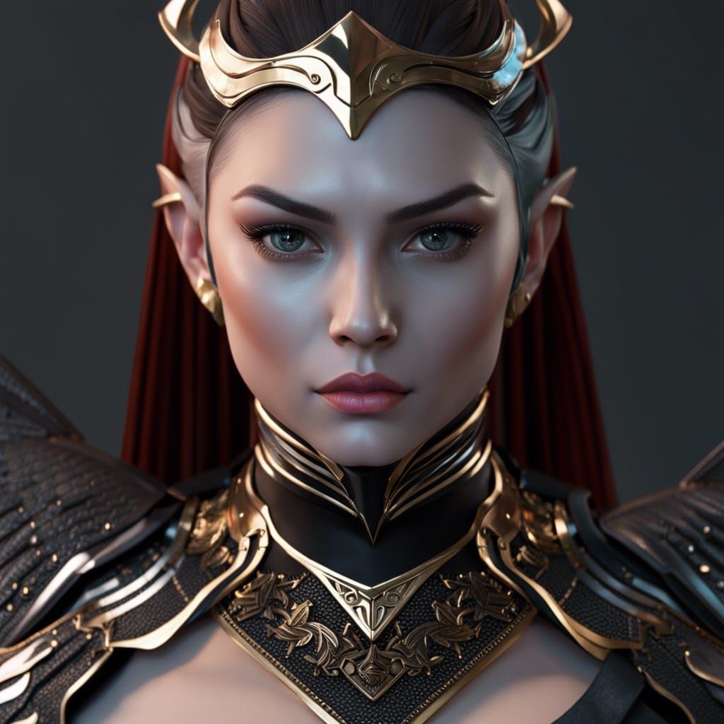 Anime Girl in Black Leather Armor Portrait