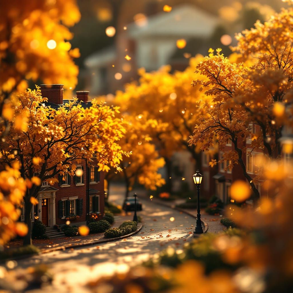 Autumn Miniature of Acorn Street in Golden Light