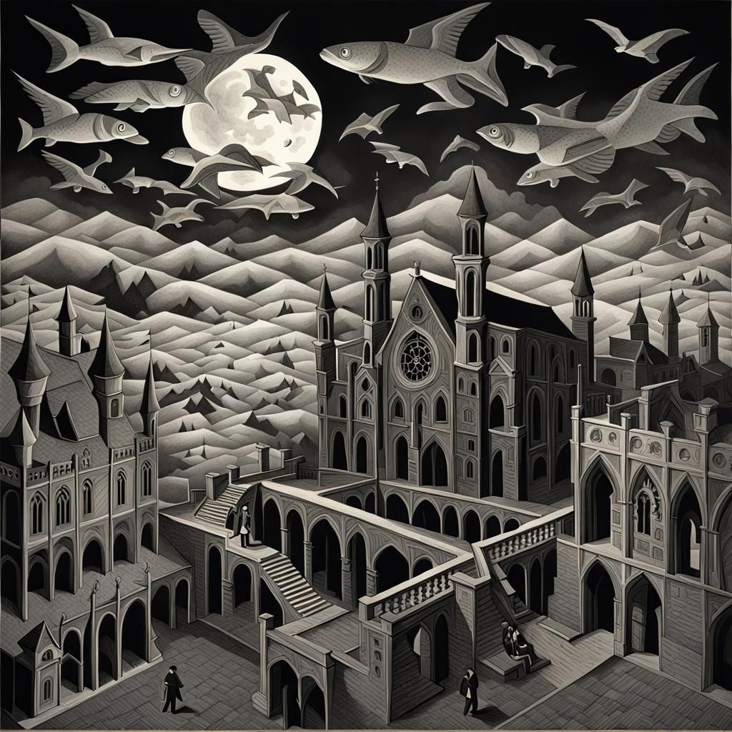 Gothic Scene with Impossible Geometry